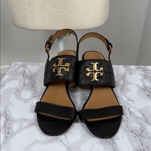 Tory Burch Black and Gold Sandals